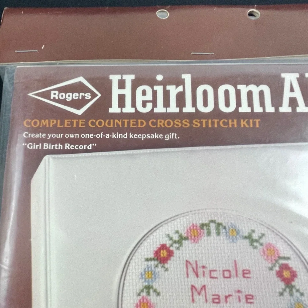 Rogers Heirloom Album Girl Birth Record Counted Cross Stitch Kit Vintage 3000-52